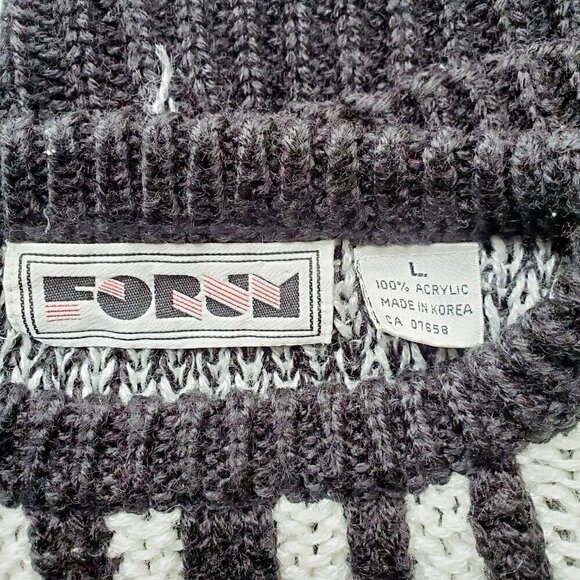 𝅺VINTAGE forum black white hand-knitted chunky Crew Neck Women's Sweater Size L - Picture 8 of 8